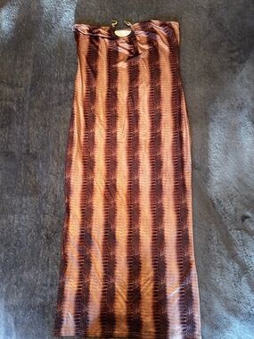 Strapless Brown Snake-Print Maxi Dress Large